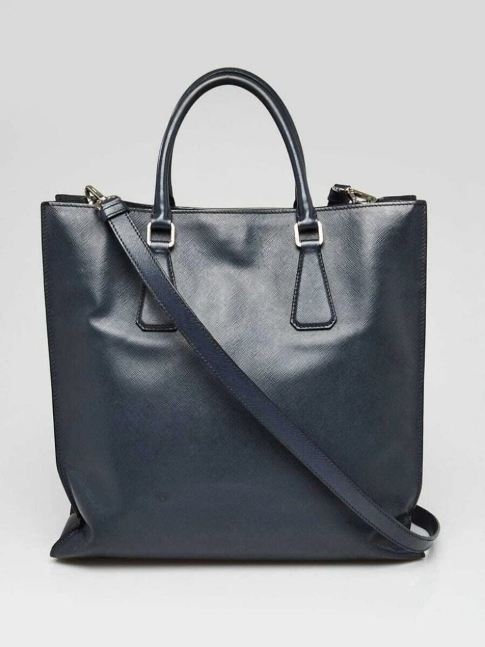 Prada Dark Blue Saffiano Leather North South Tote Bag